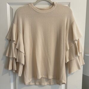 Vestique Cream Ruffle Sleeve Sweater